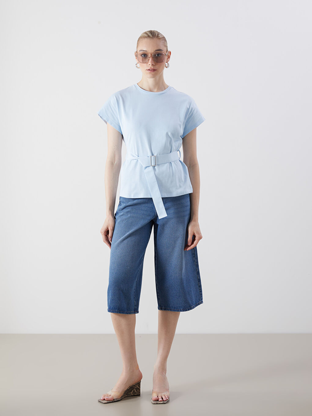 Mavi Bisiklet Yaka Kemerli Bluz-1