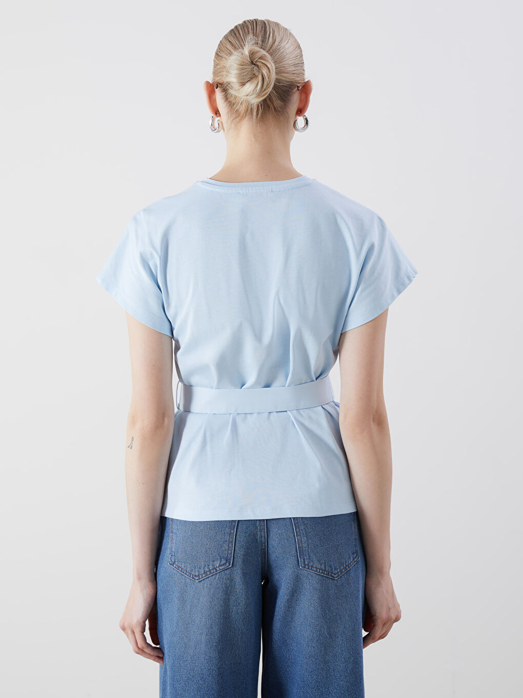 Mavi Bisiklet Yaka Kemerli Bluz-3