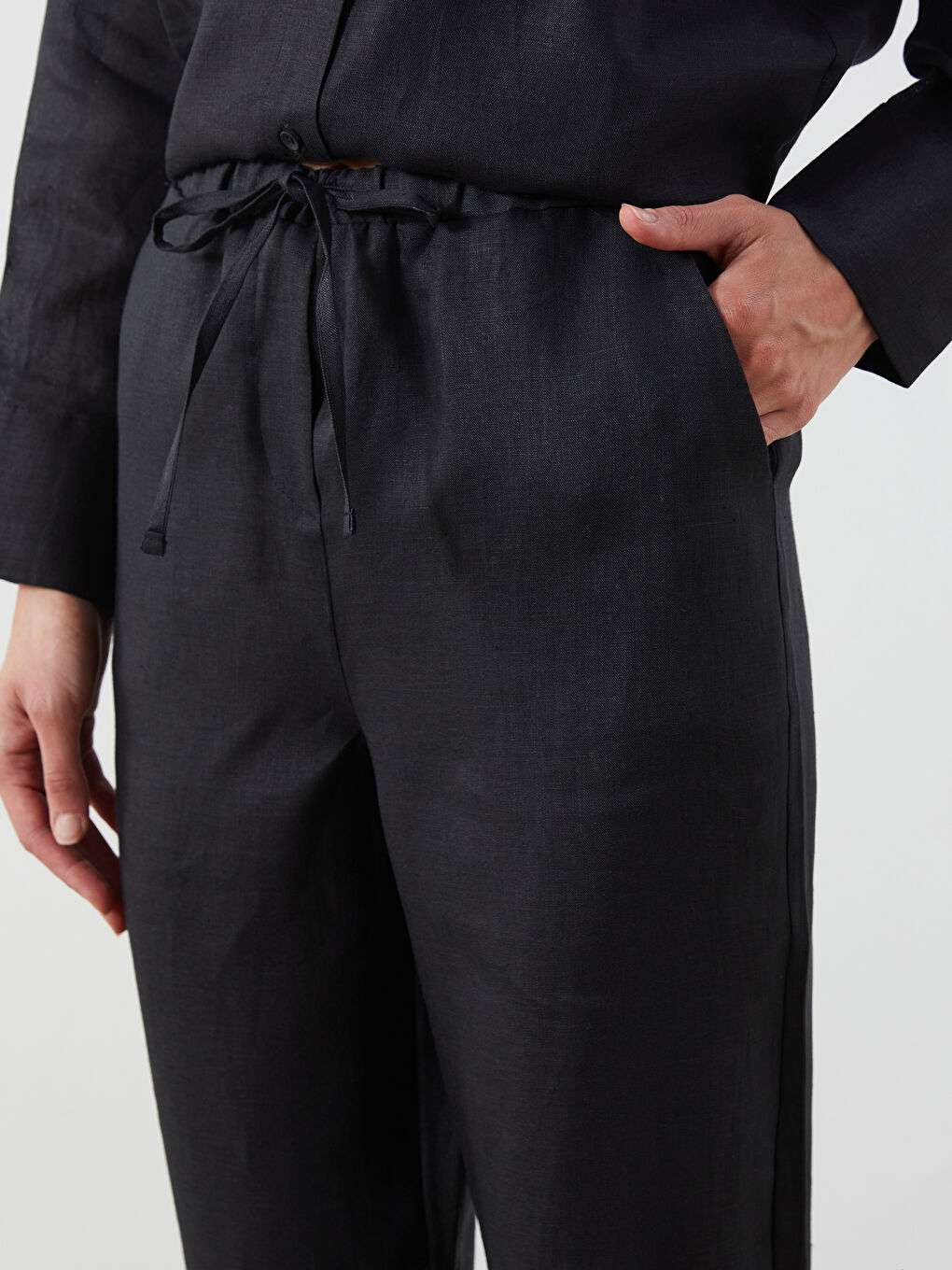 LCWAIKIKI Classic 100% Linen Women's Elastic Waist Trousers -S5K576Z8-CVL