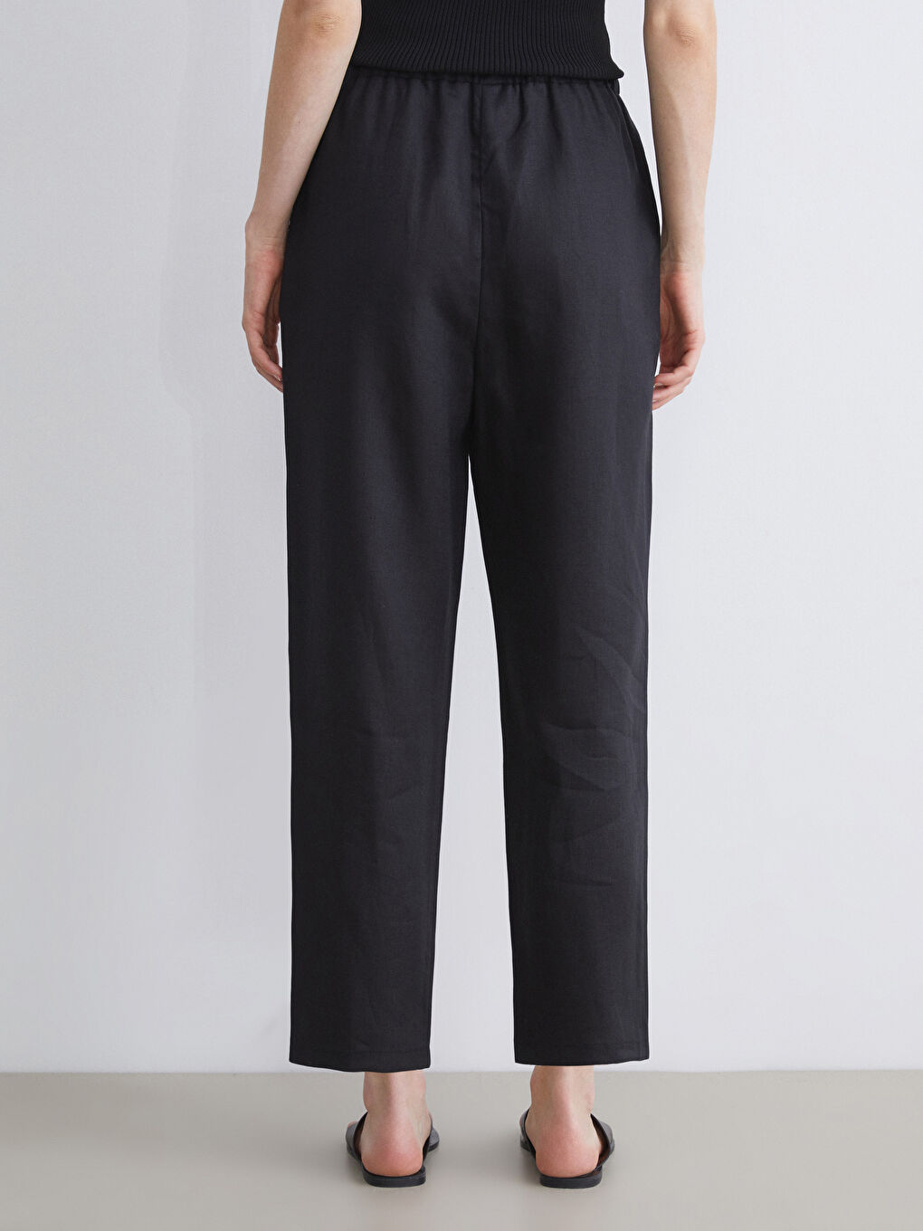LCWAIKIKI Classic 100% Linen Women's Elastic Waist Trousers -S5K576Z8-CVL