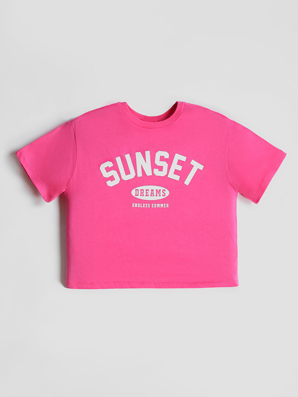 Crew Neck Printed Girls' Crop T-Shirt