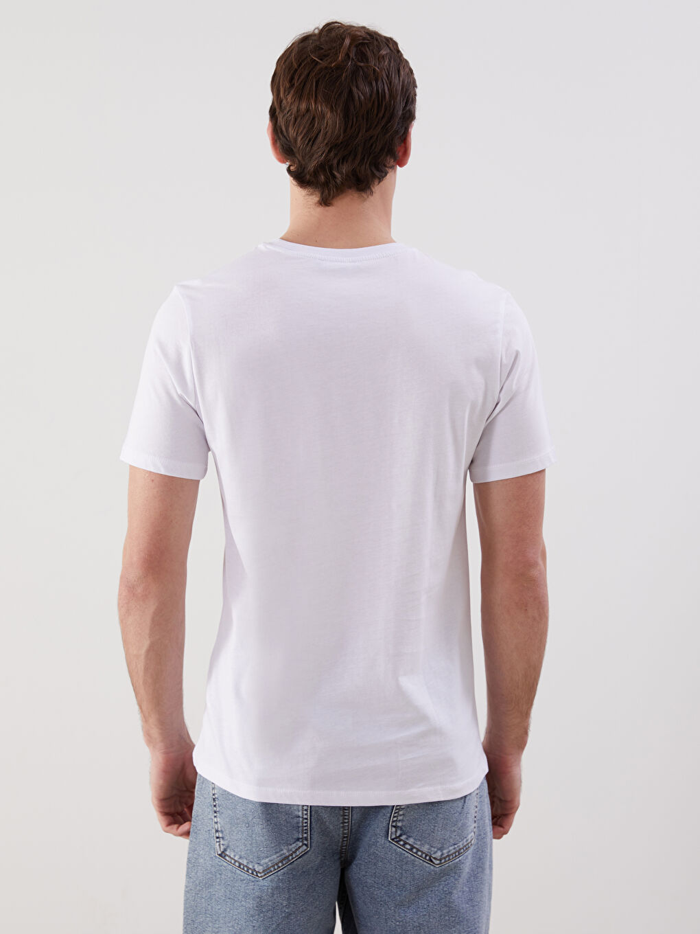 Beyaz Bisiklet Yaka Kısa Kollu Baskılı Penye Erkek Tişört-3