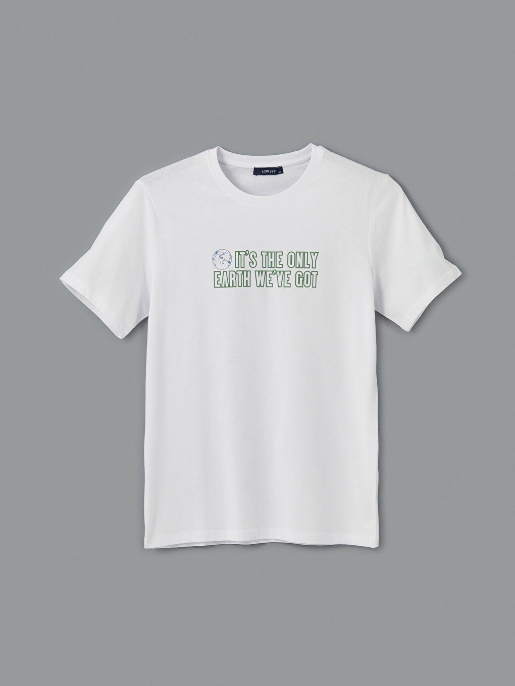 Beyaz Bisiklet Yaka Kısa Kollu Baskılı Penye Erkek Tişört-4