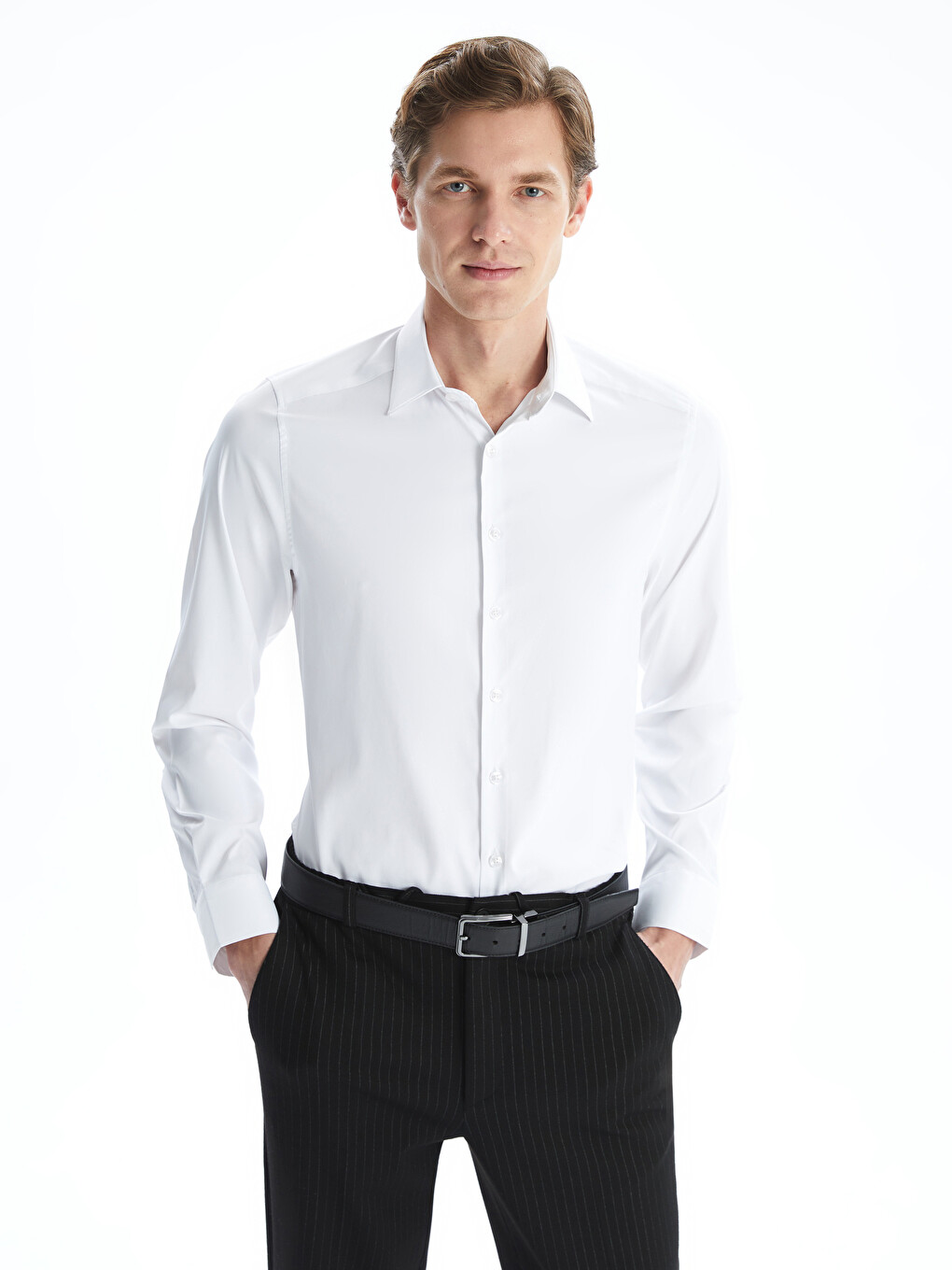 Cămașă Slim Fit Cu Mânecă Lungă Din Gabardină Pentru Bărbați