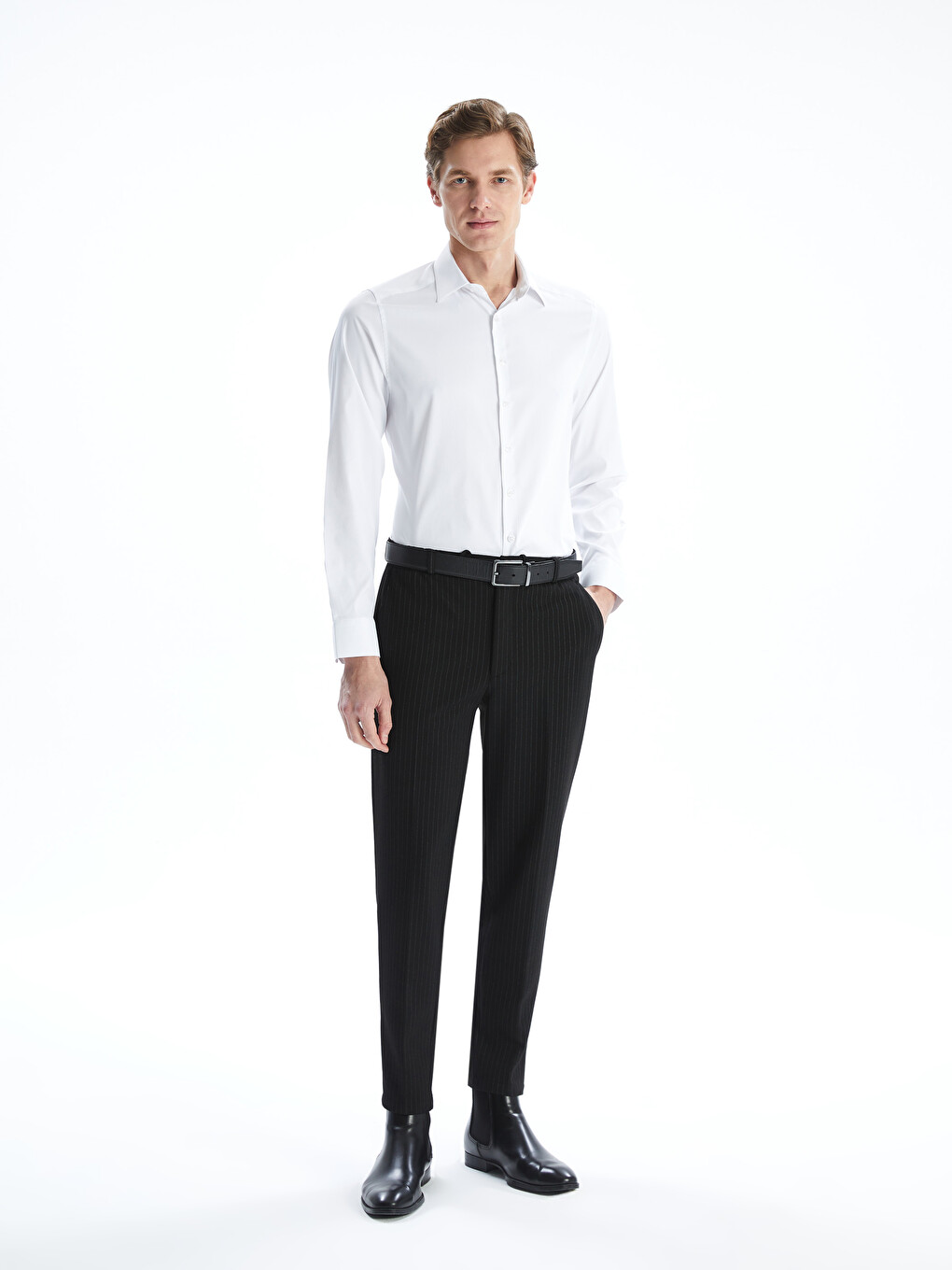 Cămașă Slim Fit Cu Mânecă Lungă Din Gabardină Pentru Bărbați-3