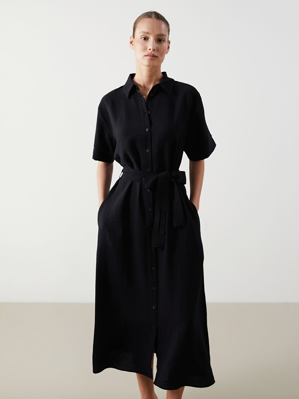 Short Sleeve Women Shirt Dress -S5K727Z8-CVL