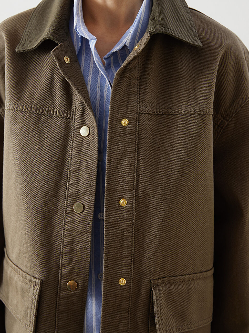 Haki Loose Fit Kadın Gömlek Ceket-3