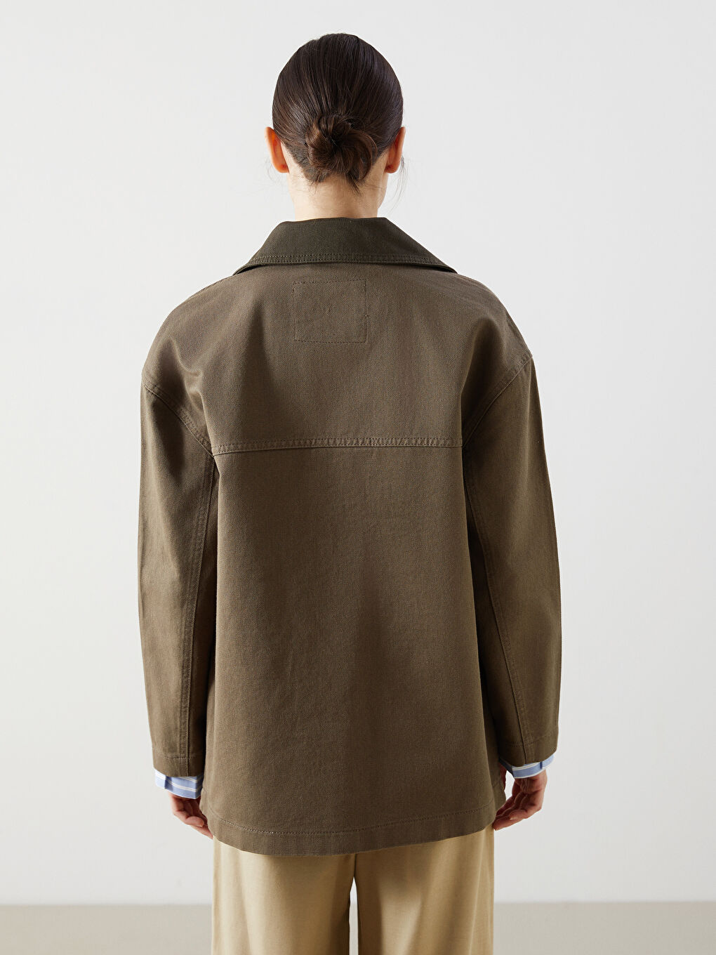 Haki Loose Fit Kadın Gömlek Ceket-4
