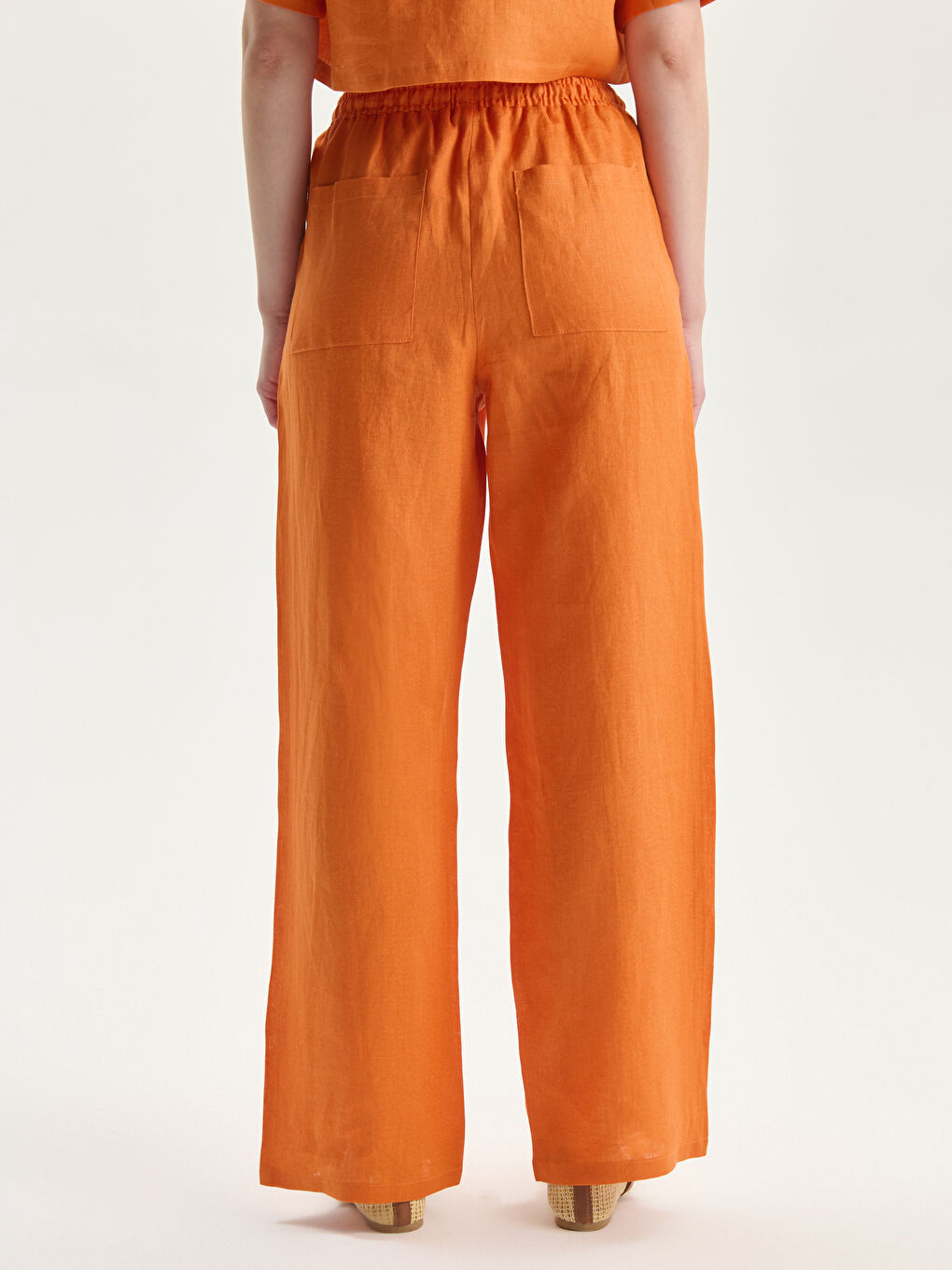 Elasticated Waist Linen Women's Trousers -S5K746Z8-GKV
