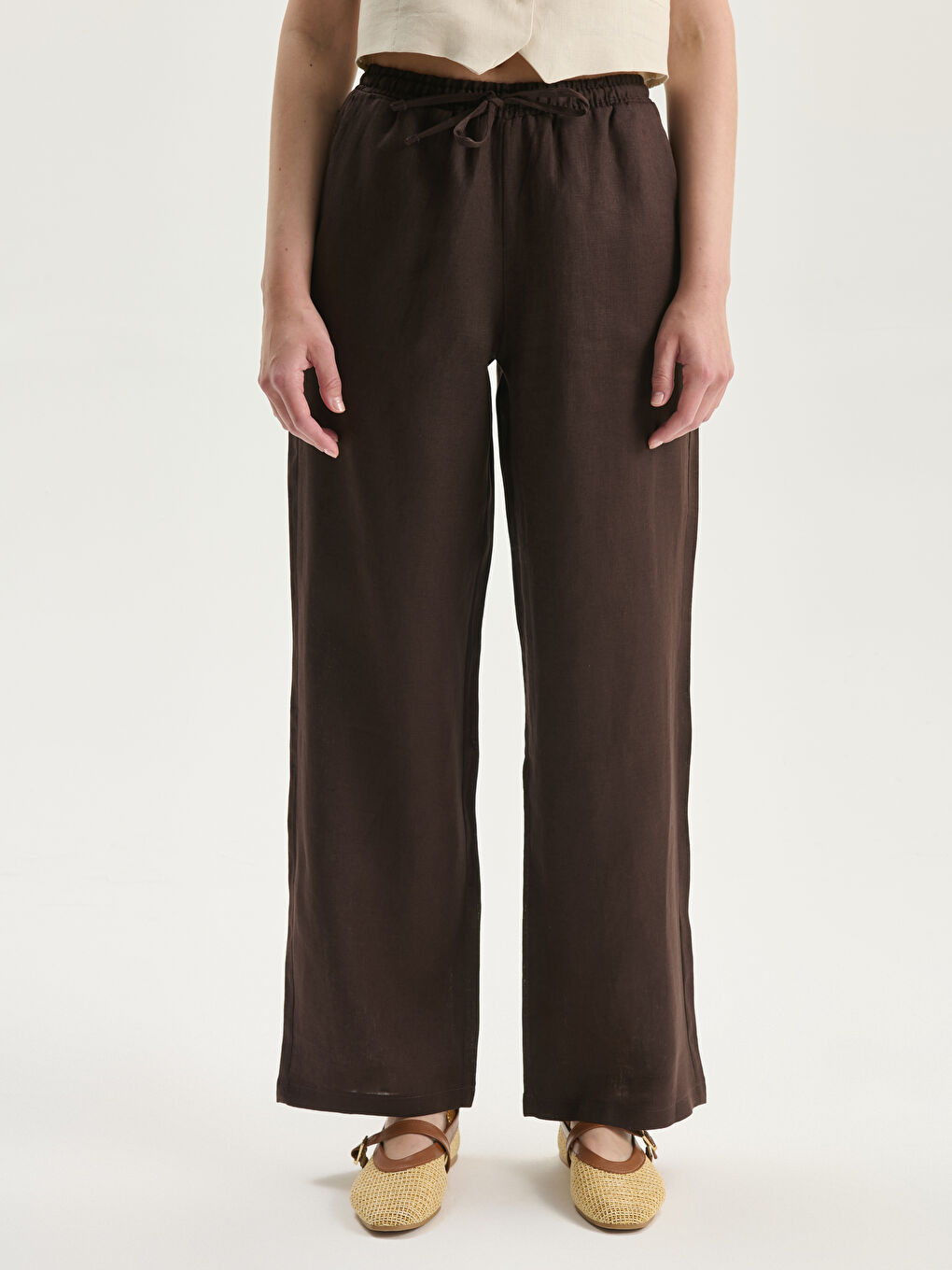 Elasticated Waist Linen Women's Trousers -S5K746Z8-HMK