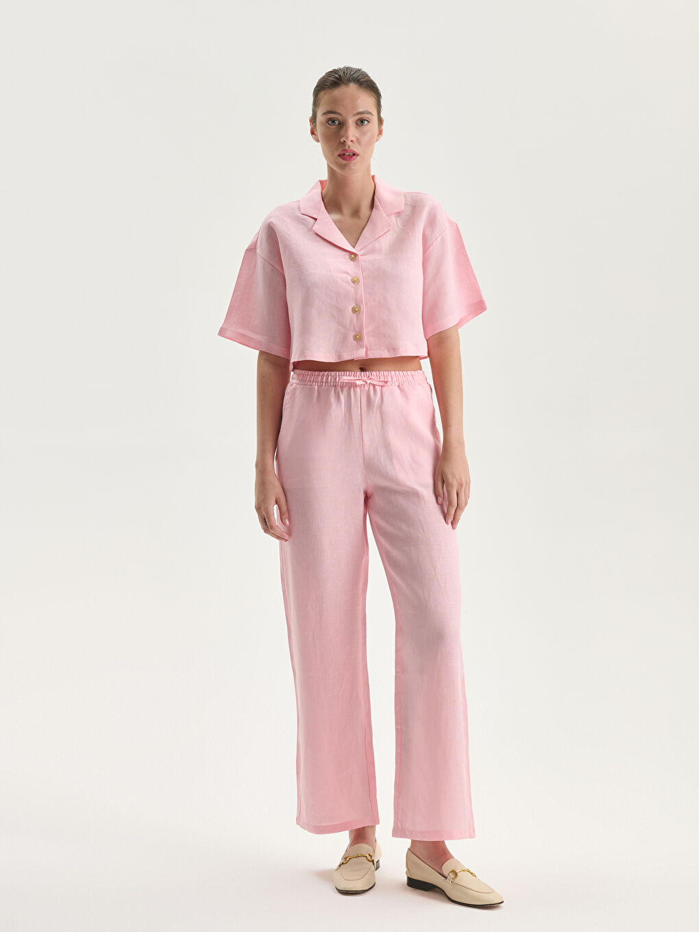 Elasticated Waist Linen Women's Trousers -S5K746Z8-QX9