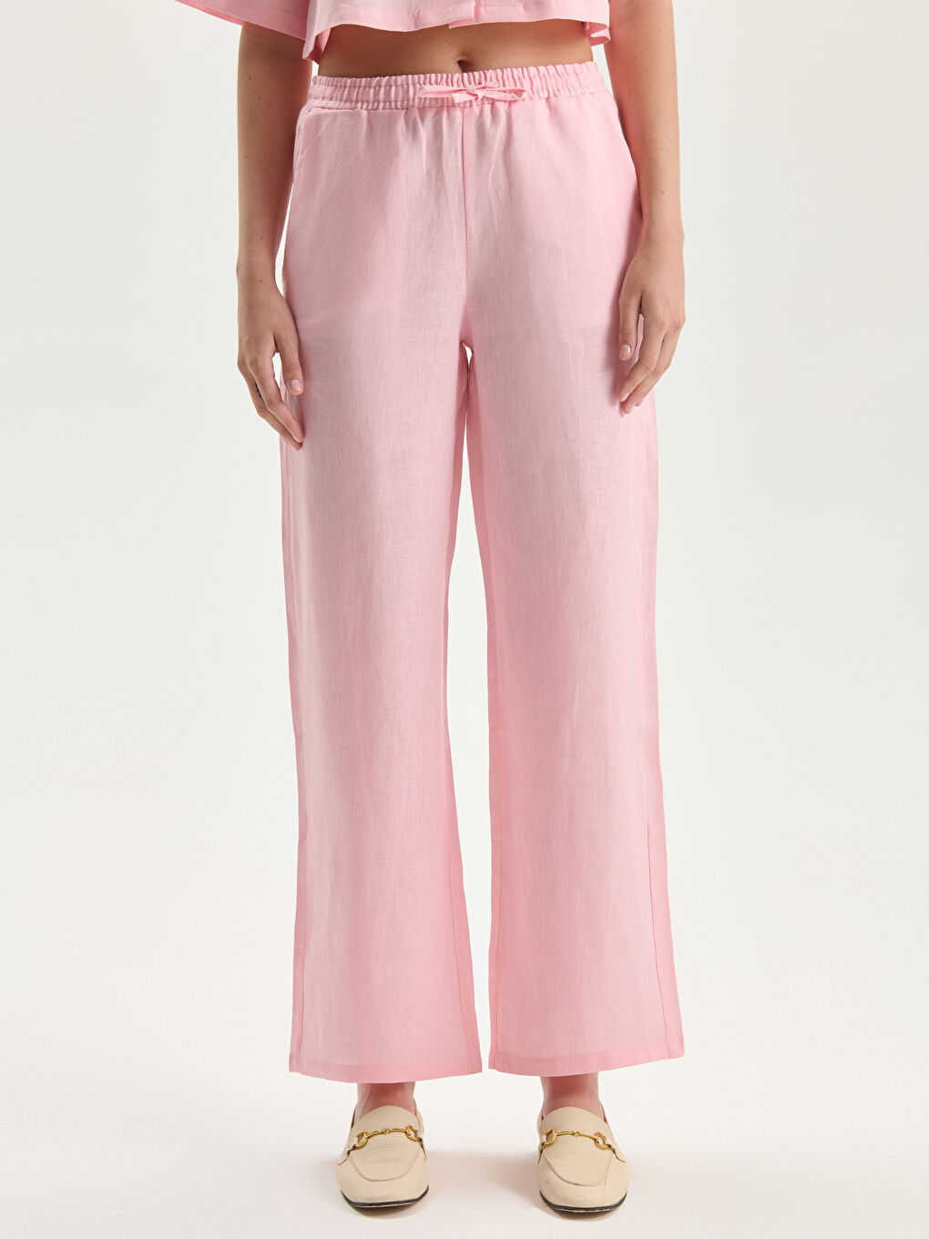Elasticated Waist Linen Women's Trousers -S5K746Z8-QX9