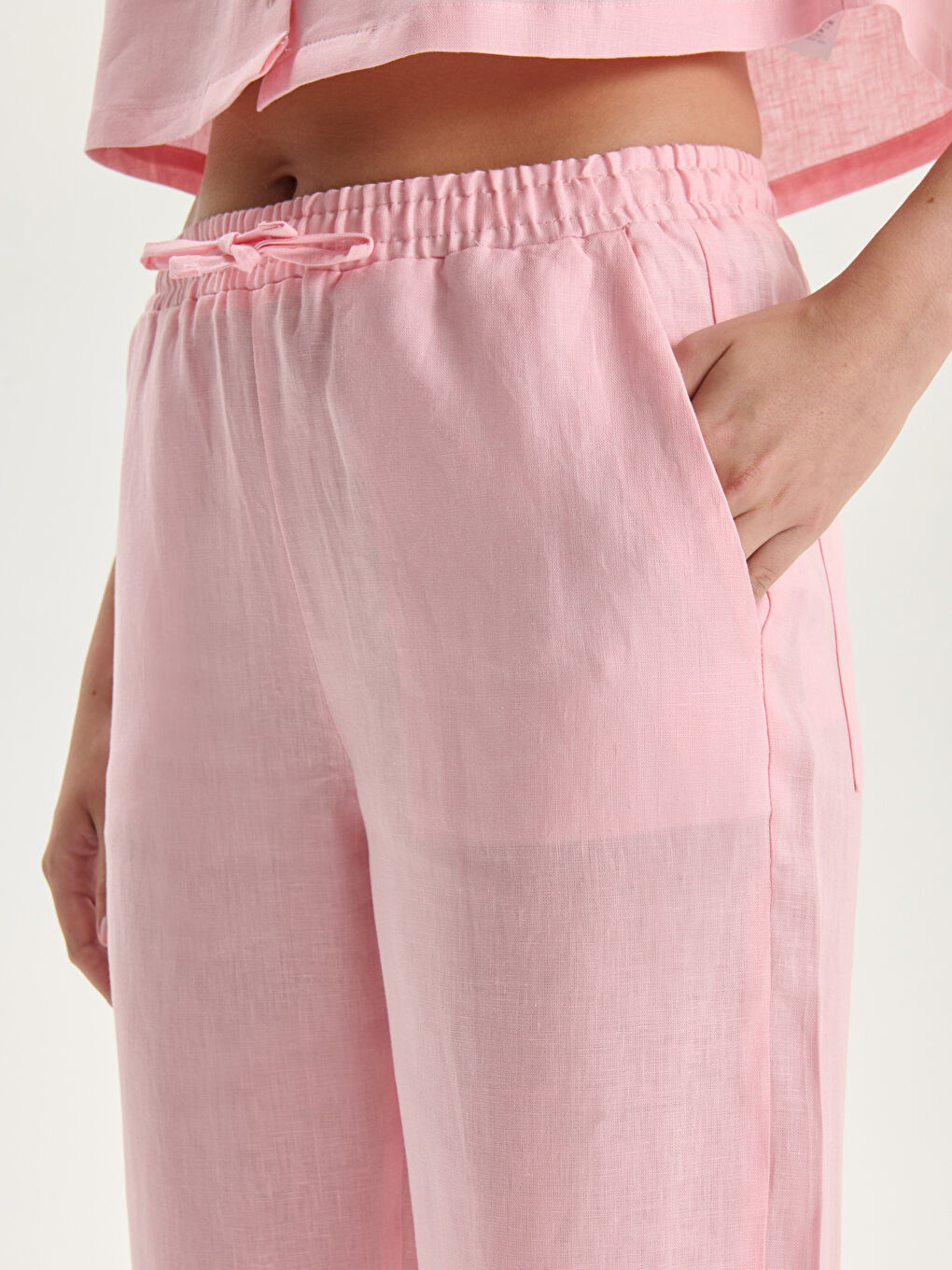 Elasticated Waist Linen Women's Trousers -S5K746Z8-QX9