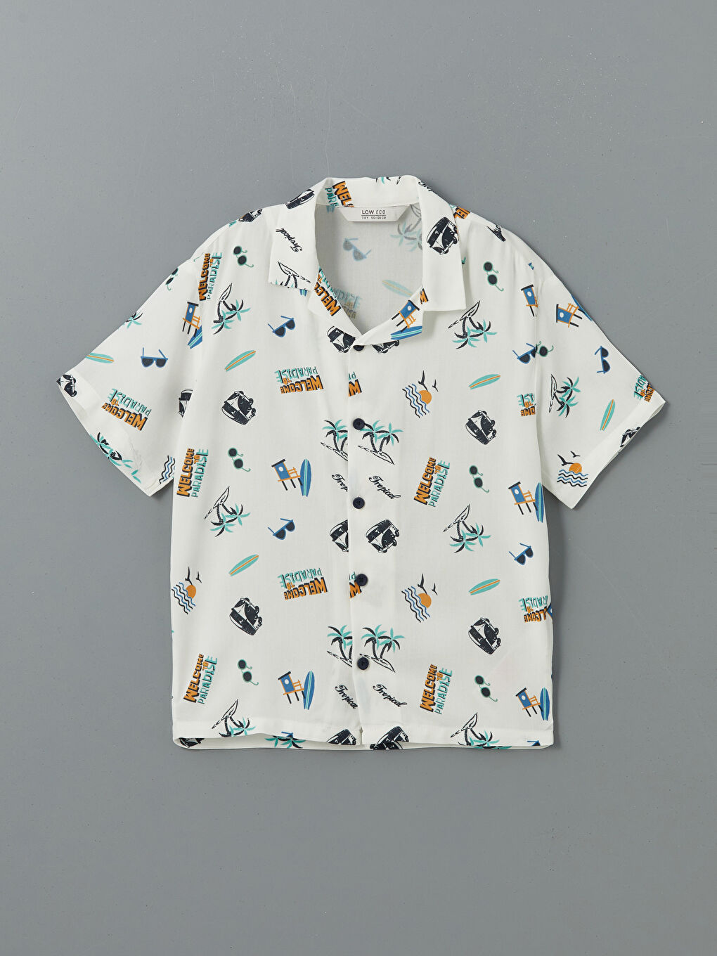 Beyaz Desenli Erkek Çocuk Gömlek