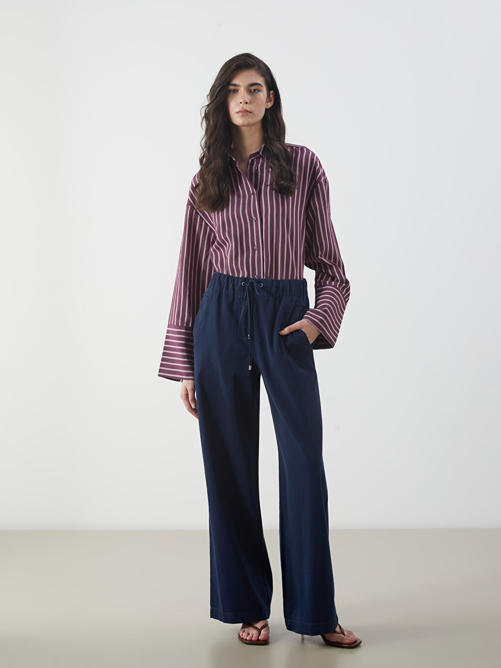 LCW Modest Elastic Waist Wide Leg Women's Jeans -S5K761Z8-H45