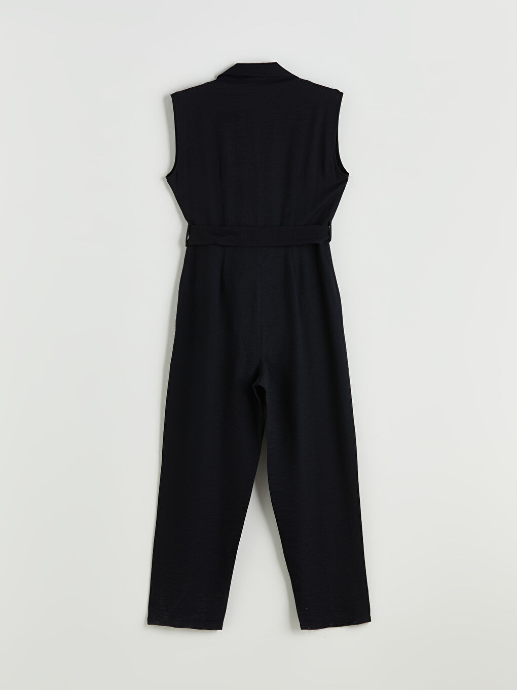 Siyah Gömlek Yaka Kemerli Kadın Tulum-5