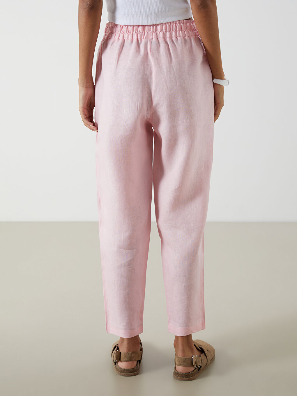 Elasticated Waist Linen Women's Trousers -S5K763Z8-QX9