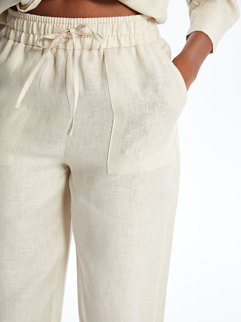 Elasticated Waist Linen Women's Trousers -S5K763Z8-FZJ
