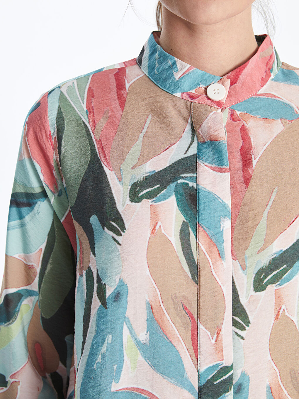 Mandarin Collar Patterned Women's Shirt Tunic -S5K799Z8-LQB