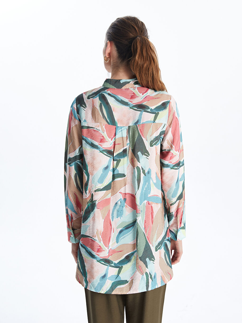 Mandarin Collar Patterned Women's Shirt Tunic -S5K799Z8-LQB