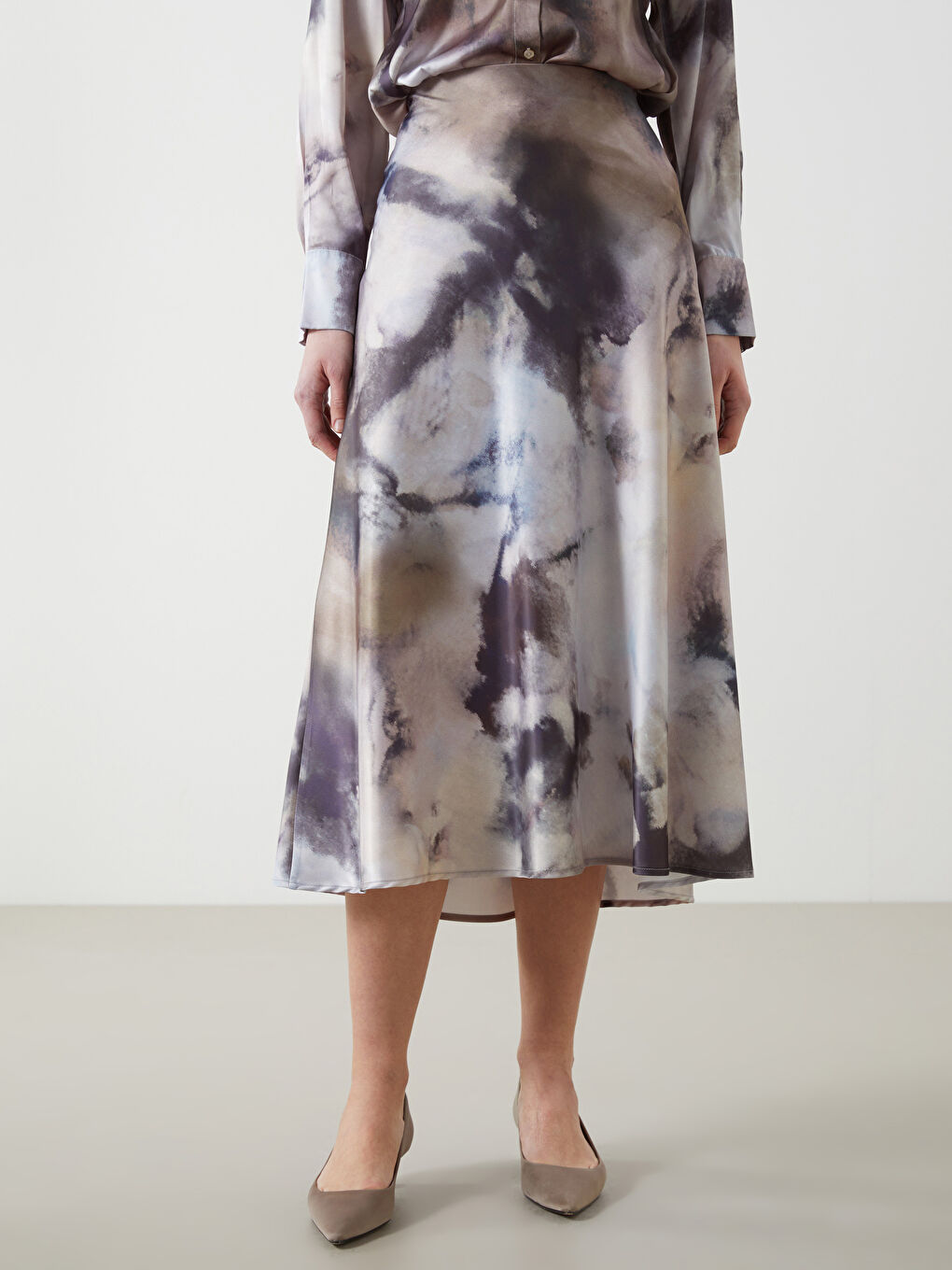 Standard Fit Batik Patterned Satin Women'S Skirt -S5K806Z8-LQY