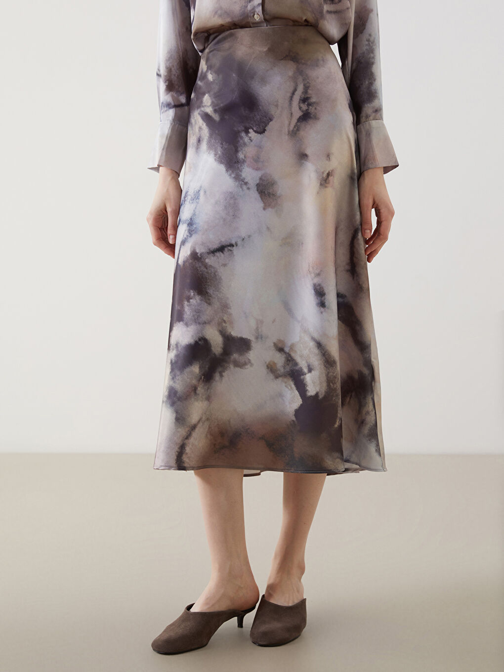 Standard Fit Batik Patterned Satin Women'S Skirt -S5K806Z8-LQY