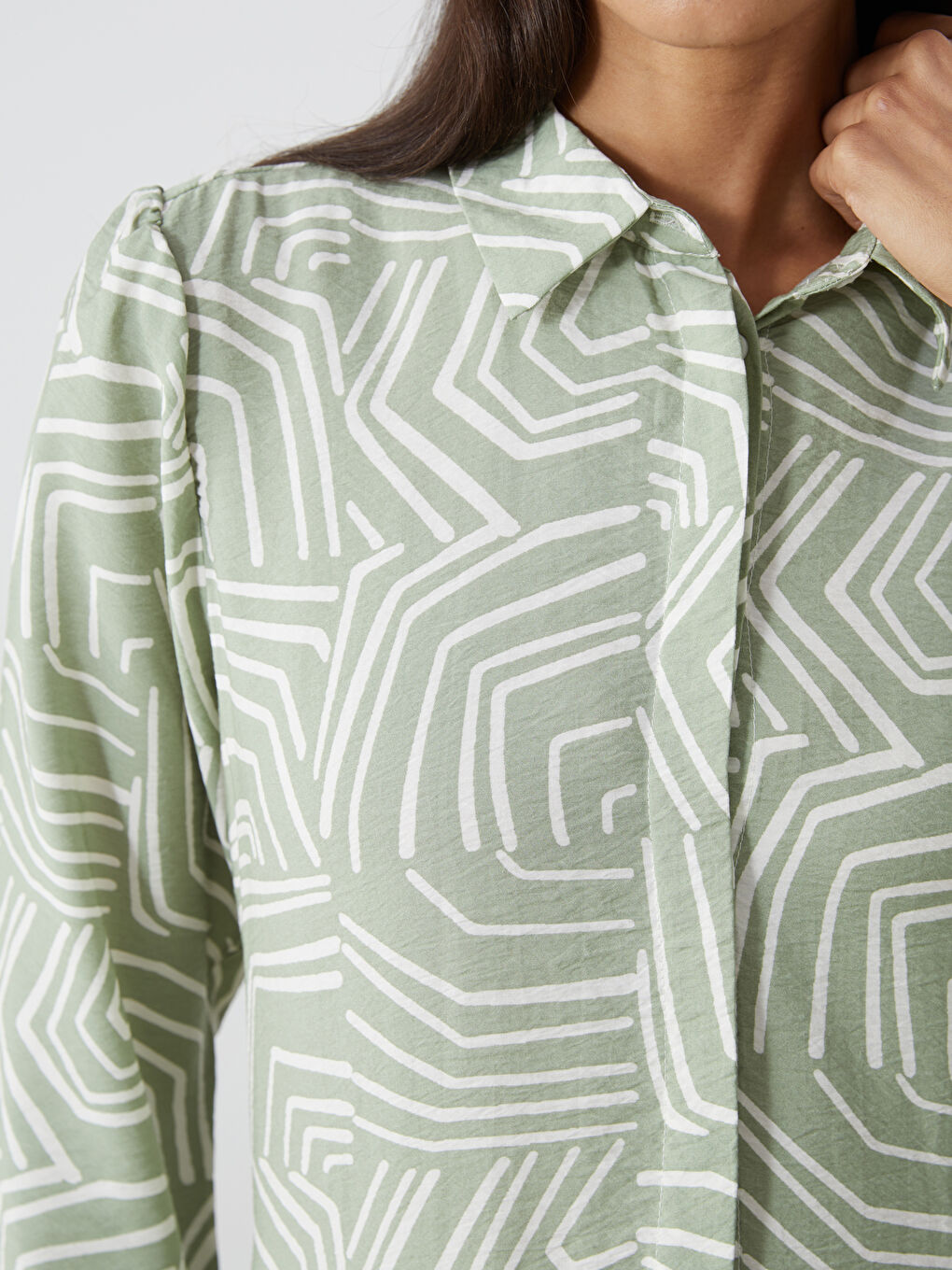 Yeşil Gömlek Yaka Desenli Elbise-2