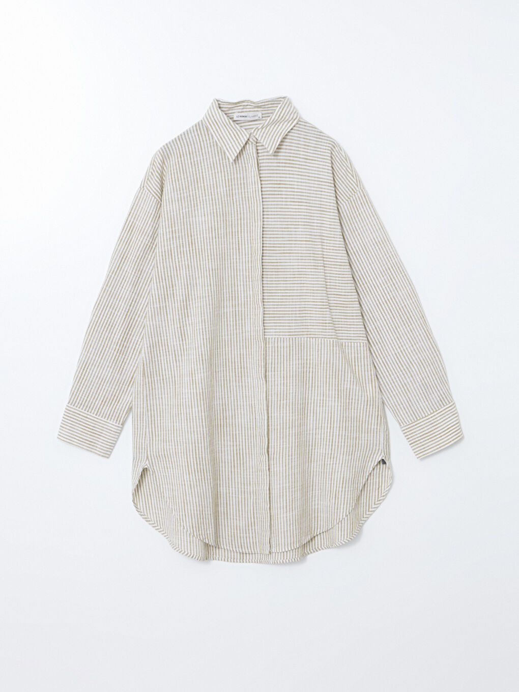 LCWAIKIKI Classic Bej Çizgili Oversize Kadın Gömlek Tunik - 4