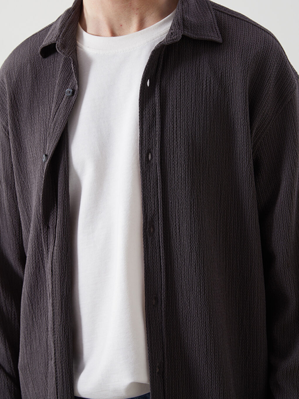 Gri Regular Fit Uzun Kollu Erkek Gömlek-2