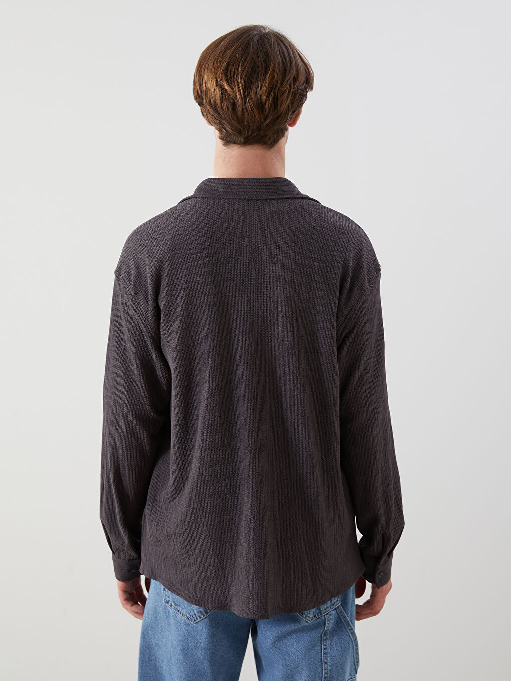 Gri Regular Fit Uzun Kollu Erkek Gömlek-3