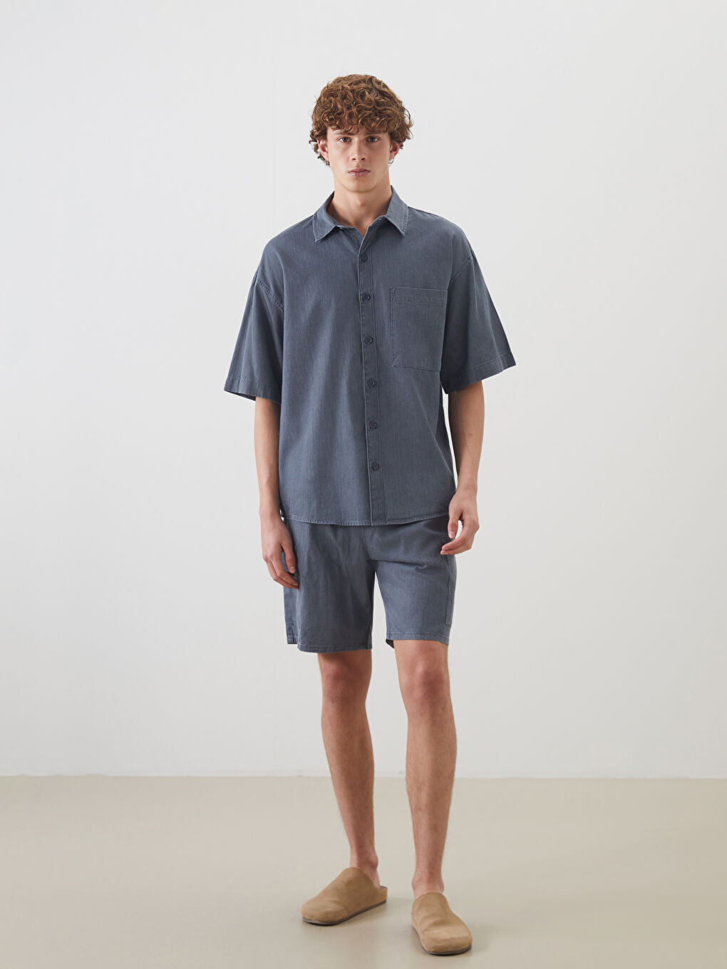 Relaxed Fit Short Sleeve Men's Denim Shirt -S5K879Z8-H6Q