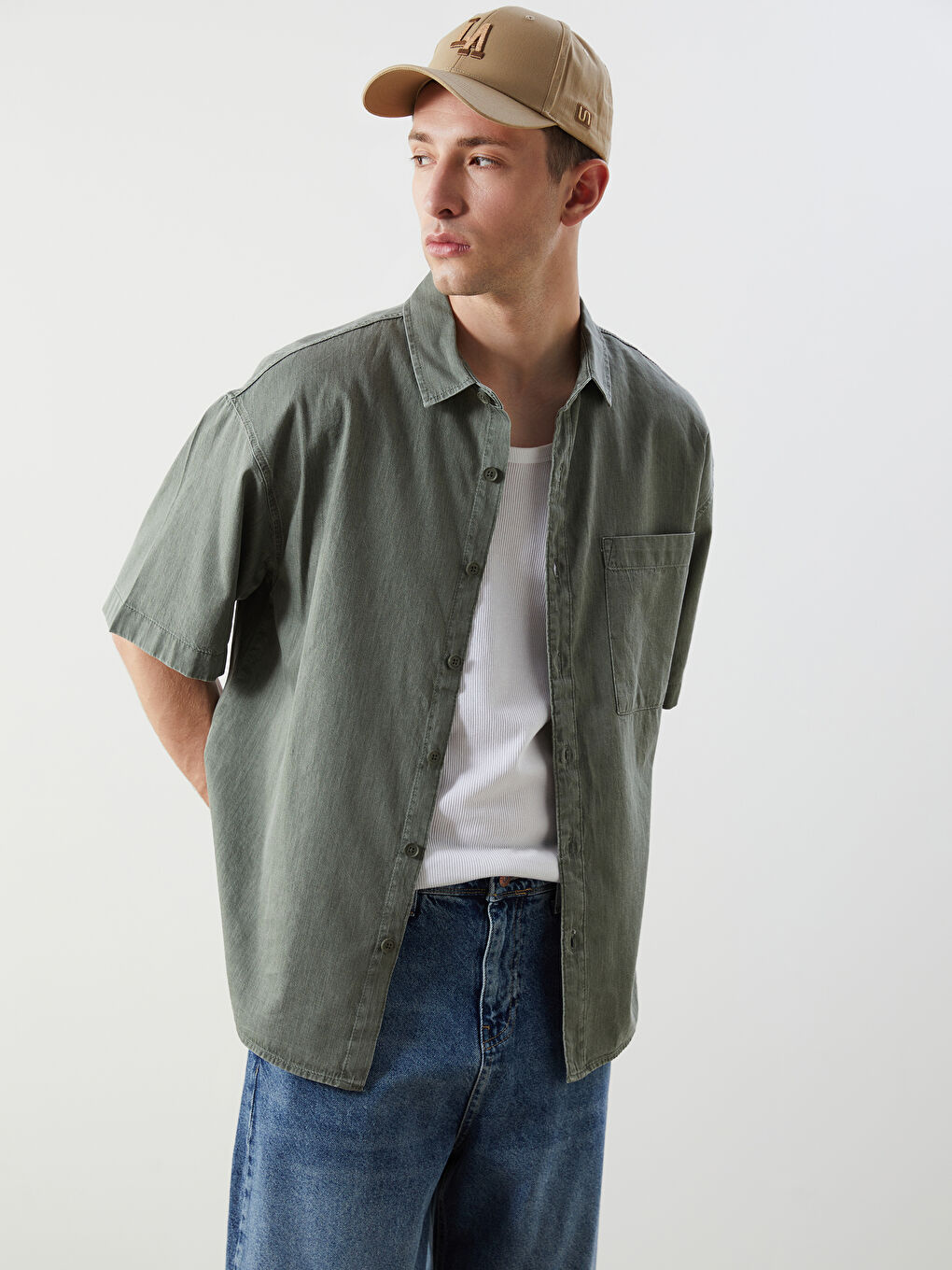 Relaxed Fit Short Sleeve Men's Denim Shirt -S5K881Z8-CS4