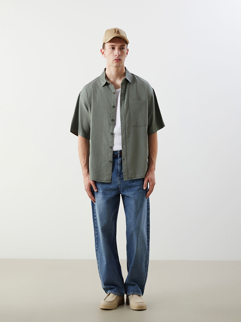 Relaxed Fit Short Sleeve Men's Denim Shirt -S5K881Z8-CS4