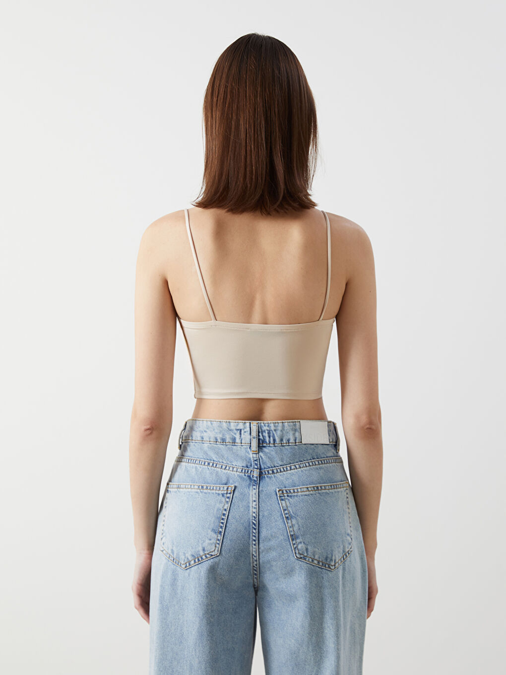 V-Neck Plain Strappy Women's Crop Top -S5K901Z8-D1N