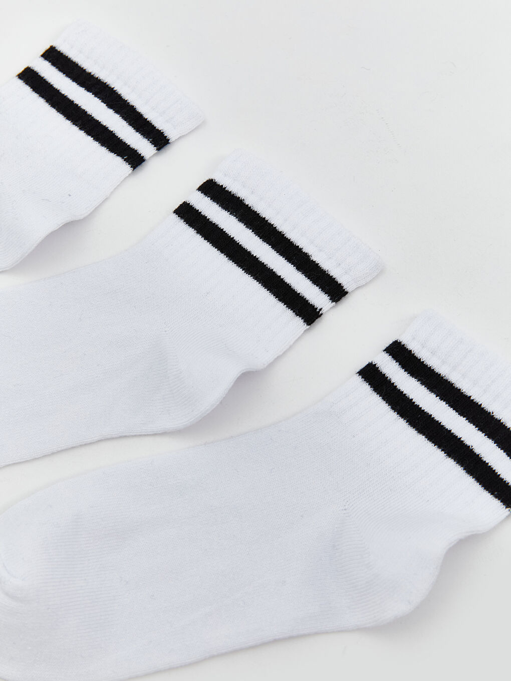 Beyaz Çizgili Erkek Çocuk Soket Çorap 3'lü-1