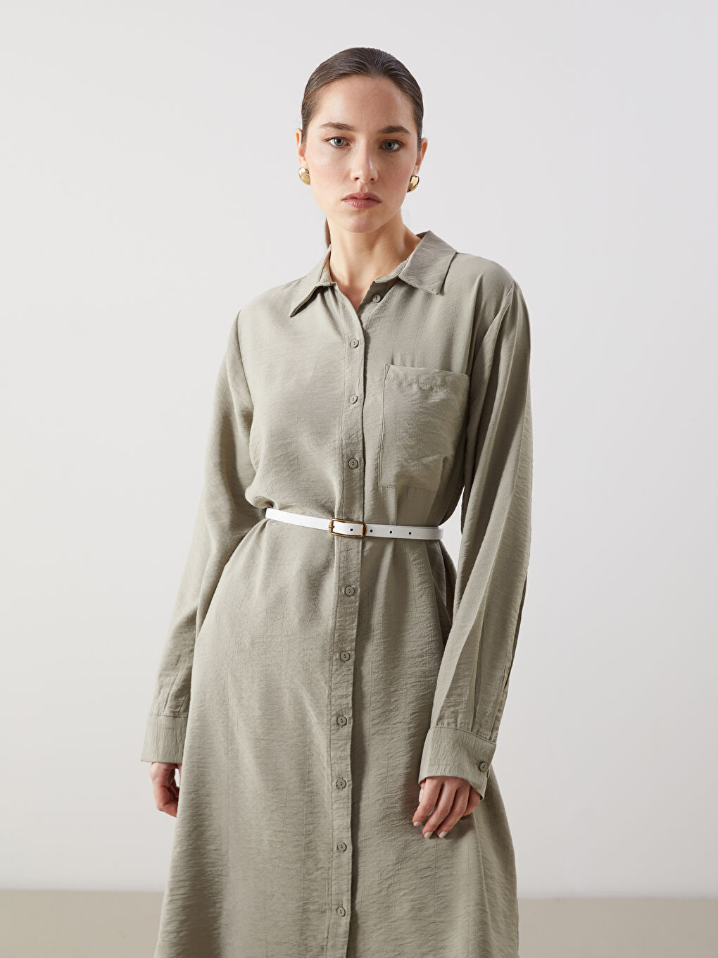 Yeşil Dokulu Krinkle Kadın Gömlek Tunik-1