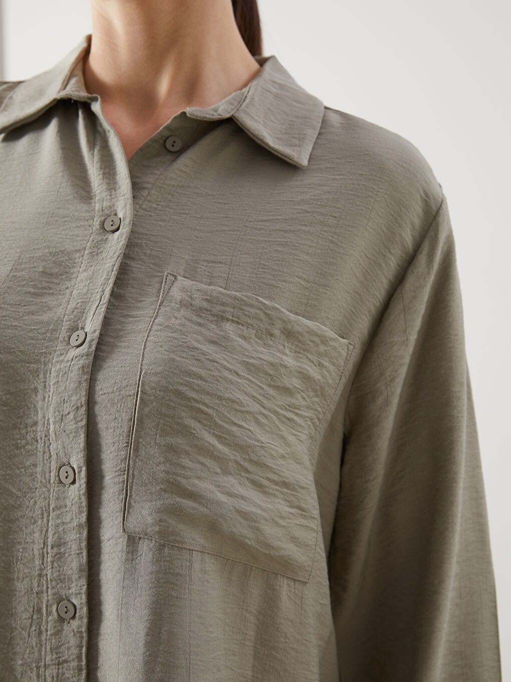 Yeşil Dokulu Krinkle Kadın Gömlek Tunik-2