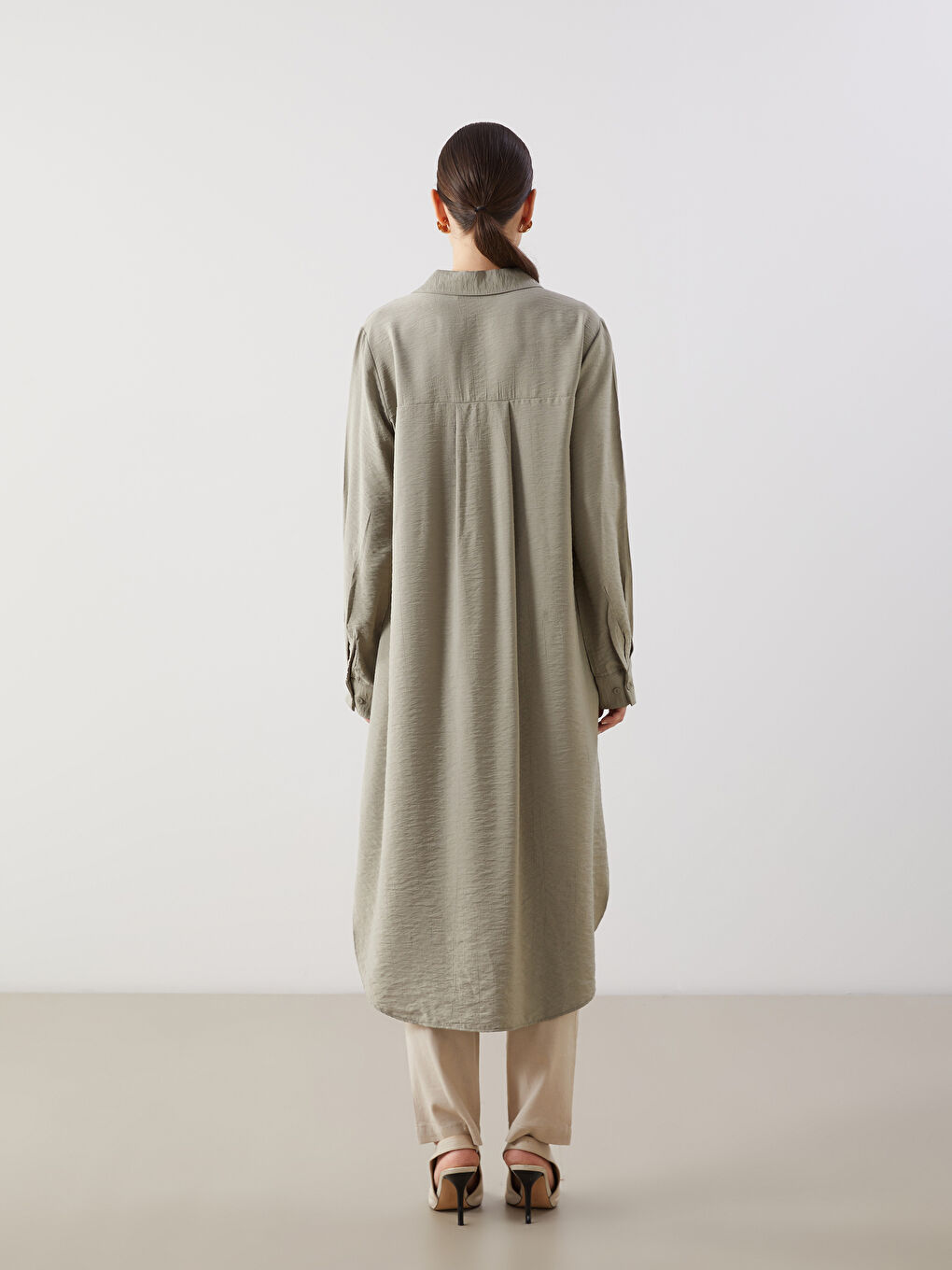 Yeşil Dokulu Krinkle Kadın Gömlek Tunik-3