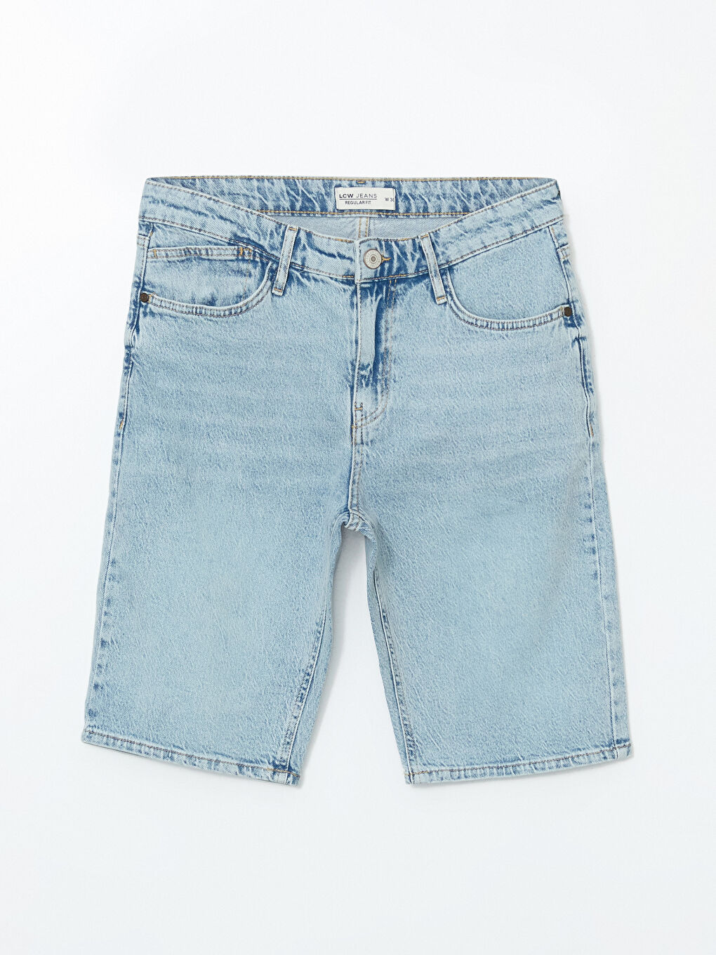 İndigo Standart Kalıp Erkek Jean Şort-4