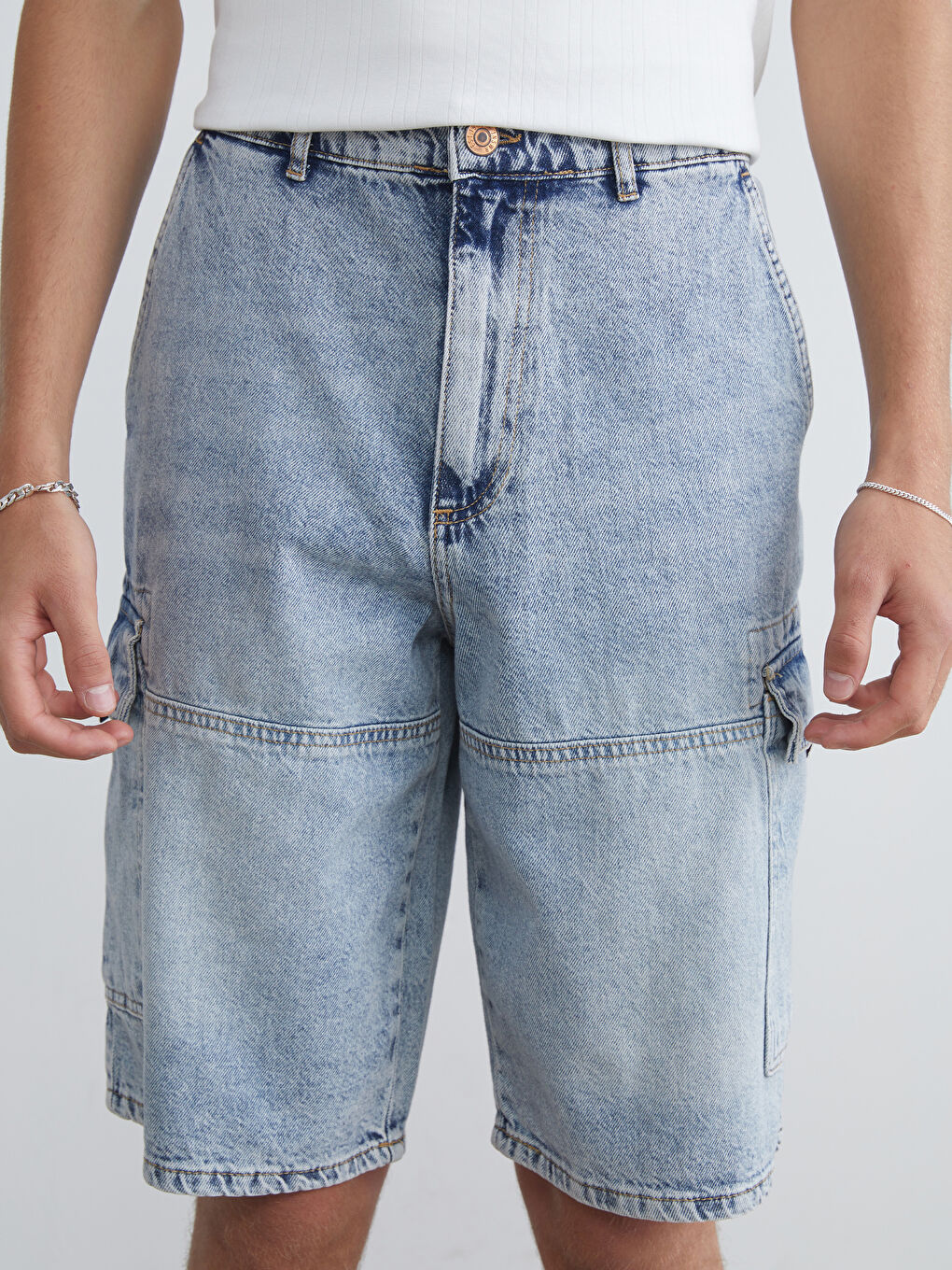 İndigo Rahat Kalıp Erkek Jean Şort-2