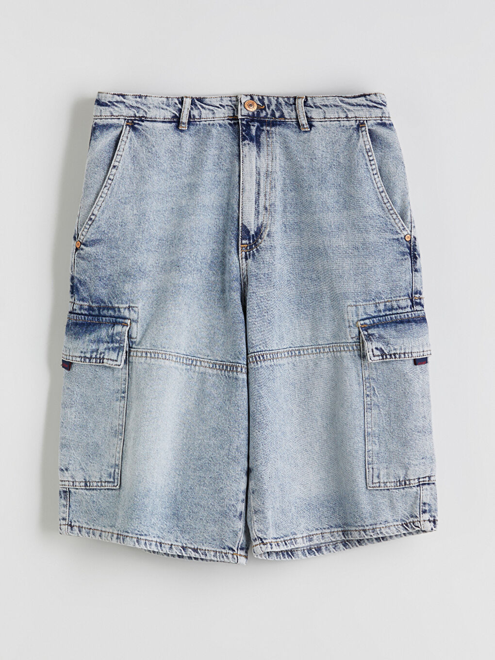 İndigo Rahat Kalıp Erkek Jean Şort-4