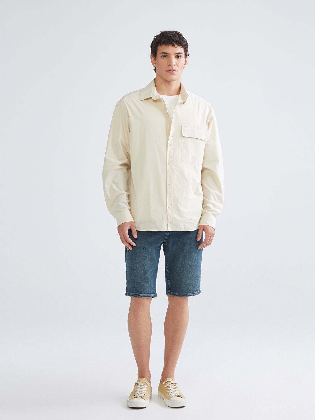 İndigo Slim Fit Erkek Jean Şort-1