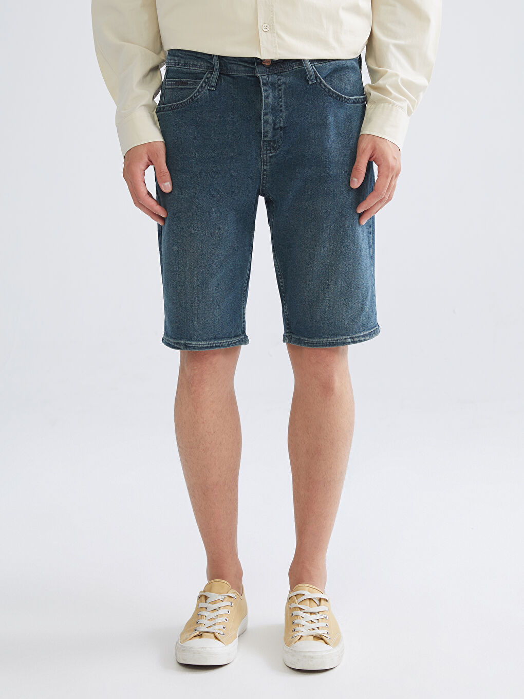 İndigo Slim Fit Erkek Jean Şort-2