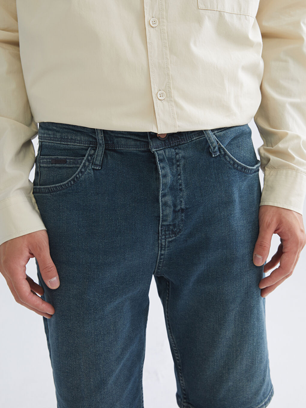 İndigo Slim Fit Erkek Jean Şort-4