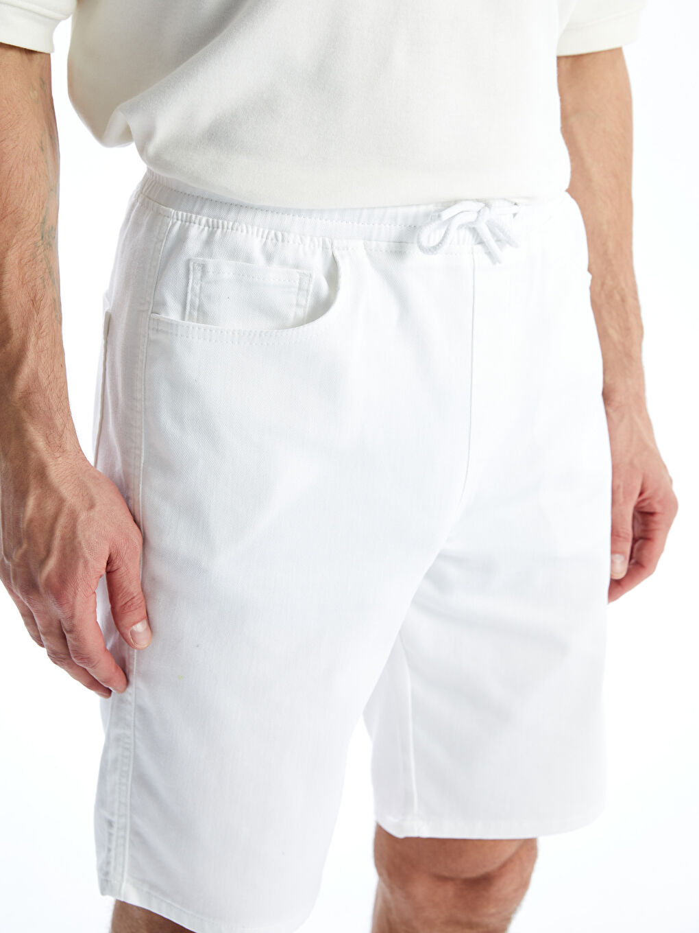 Beyaz Standart Kalıp Erkek Jean Şort-2