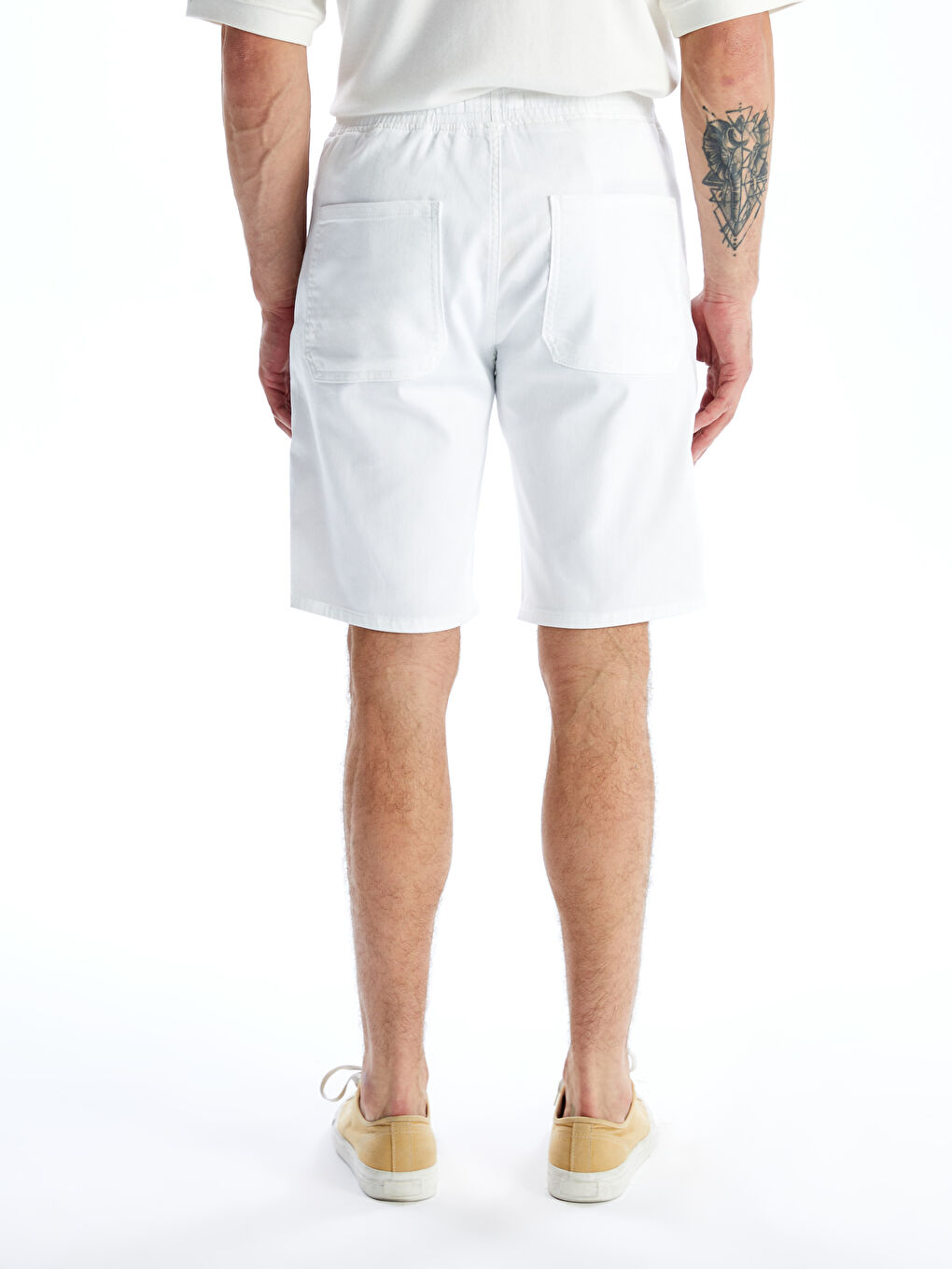 Beyaz Standart Kalıp Erkek Jean Şort-3