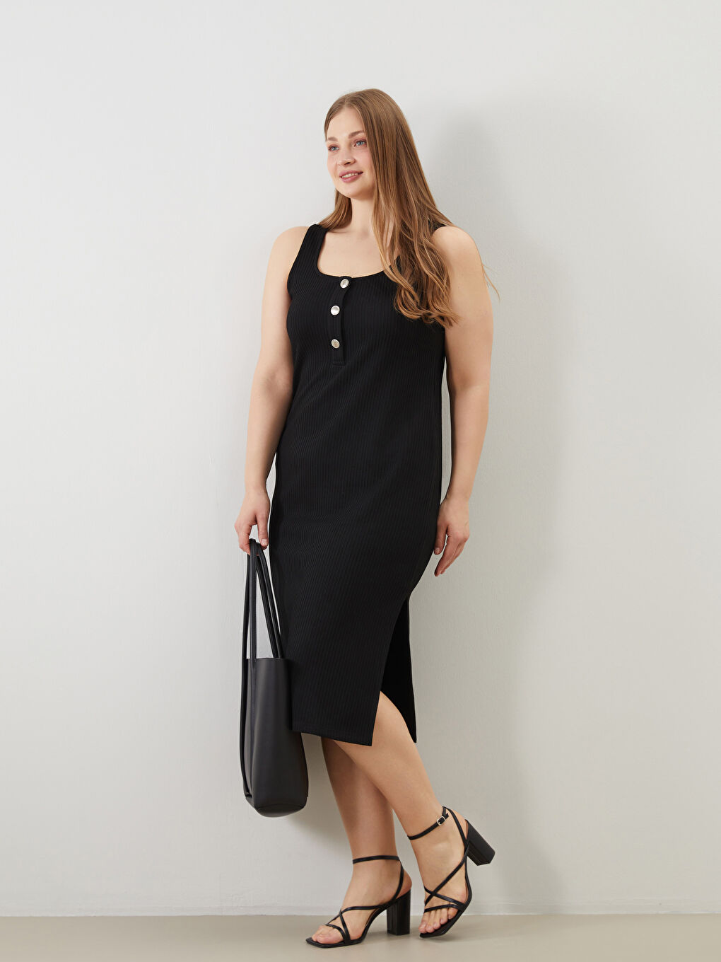 Siyah Kare Yaka Elbise-1