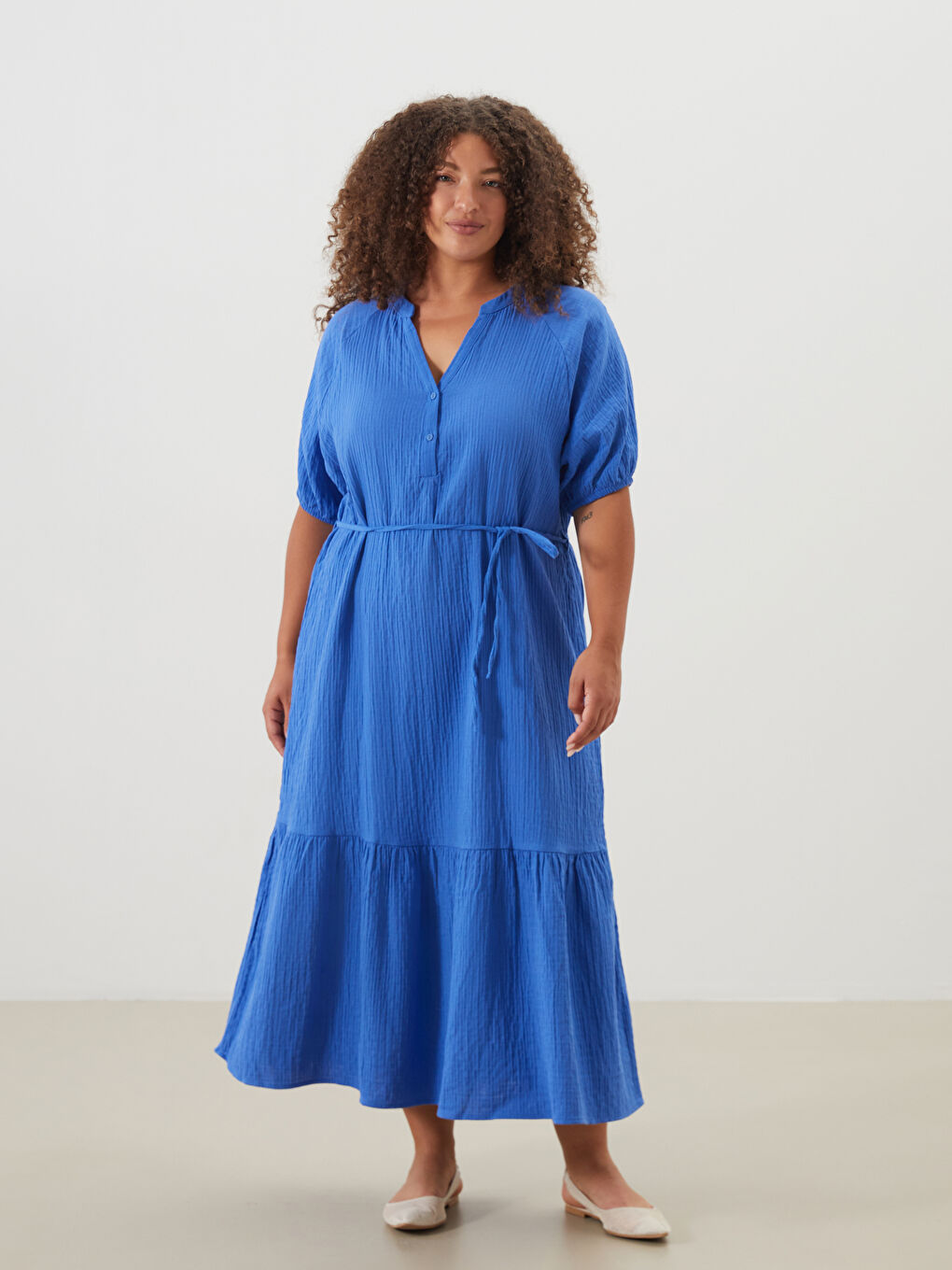 Notch Neck Muslin Women's Dress -S5KA34Z8-CX3