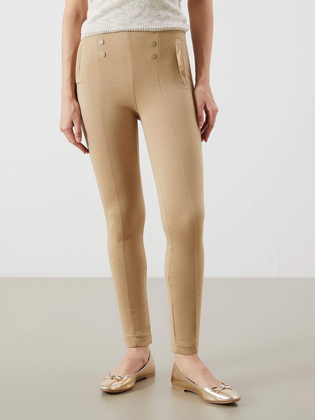Pantalon Leggings Uni à Taille Élastiquée pour Femmes-1