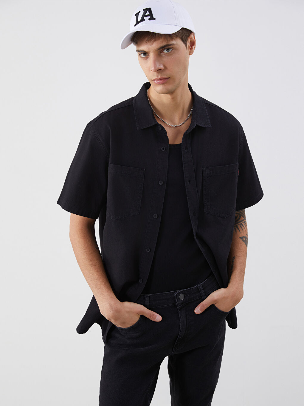 Comfortable Fit Short Sleeve Men's Jean Shirt -S5KA53Z8-326